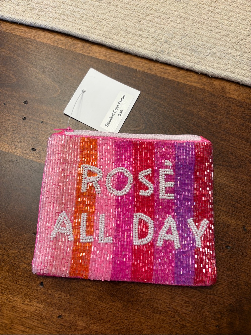 Beaded 'ROSÉ ALL DAY' Pouch - Pink Multi